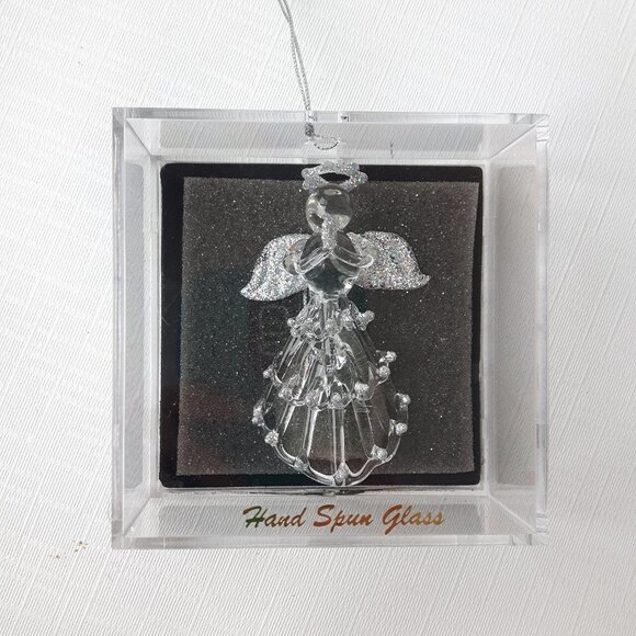 Hand Spun Clear Sparkle Wings Glass Angel Holiday - Picture 2 of 5
